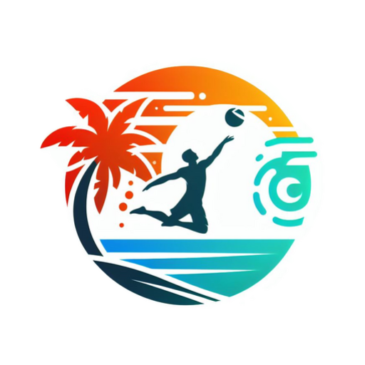 Beachvolleyball player logo with a reminder of the beach and the sea.
With link attached to homepage website